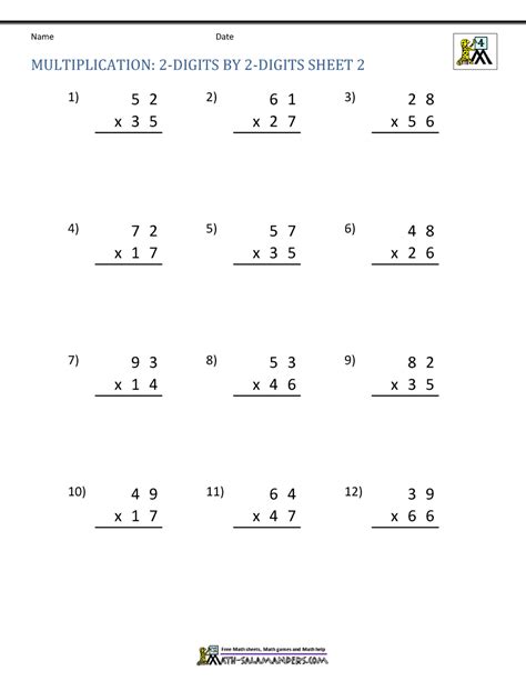 long multiplication 2 digit by 2 digit.